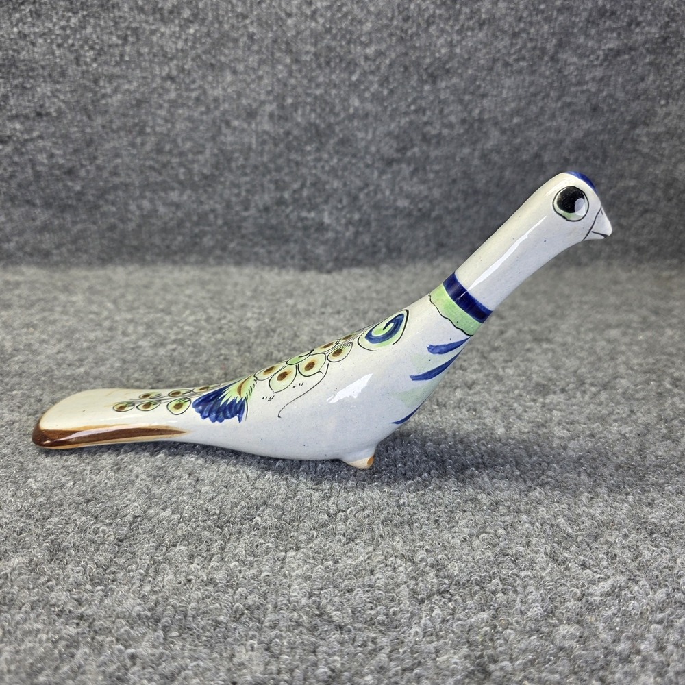 Vintage Tonala Mexico Hand-Painted Ceramic Bird Figurine Pottery Folk Art